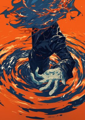 Abstract Surrealism: Dark Figure Emerging from a Vortex - Premium Wooden Framed Poster. Ready to Hang.