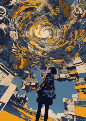 Abnormal Core: Whimsical Urban Dreamscape Art Print - Premium Wooden Framed Poster. Ready to Hang.