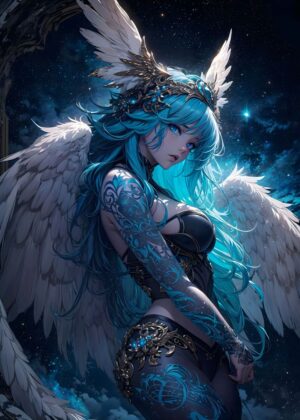 Celestial Beauty: Blue Seraphim Artwork Print - Premium Wooden Framed Poster. Ready to Hang.