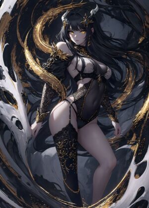 Midnight Huntress: A Dark Fantasy Artwork - Premium Wooden Framed Poster. Ready to Hang.