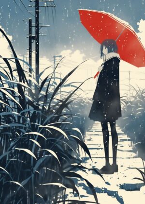 Melancholy in the Snow: A Digital Art Print - Premium Wooden Framed Poster. Ready to Hang.