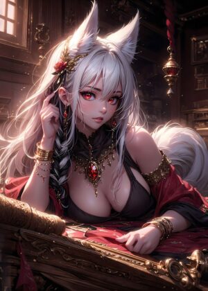 Enticing Fox Spirit Artwork: A Digital Masterpiece - Premium Wooden Framed Poster. Ready to Hang.