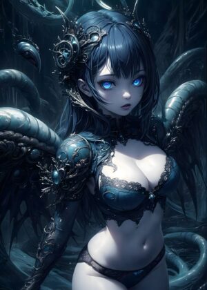 Midnight Angel: Dark Fantasy Art Print - Premium Wooden Framed Poster. Ready to Hang.