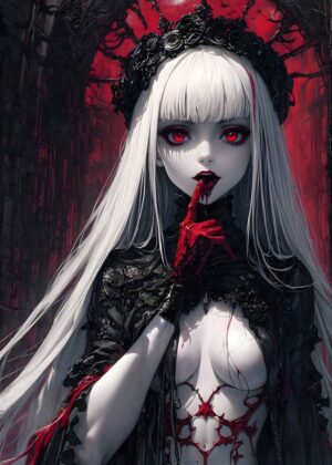 Gothic Vampire Queen Art Print - Premium Wooden Framed Poster. Ready to Hang.