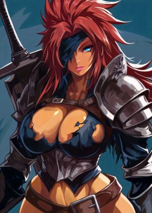 Redhead Hot Warrior Maiden: Fierce Fantasy Art Print - Premium Wooden Framed Poster. Ready to Hang.