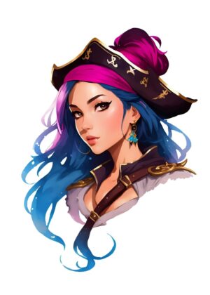 Stunning Pirate Girl Vector Art - Premium Wooden Framed Poster. Ready to Hang.