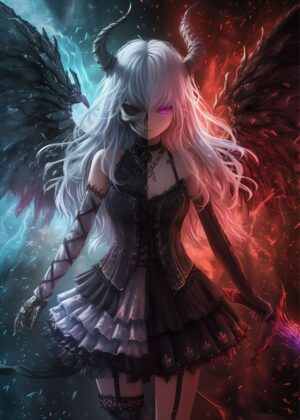 Angel & Demon Girl: A Dual Nature Artwork - Premium Wooden Framed Poster. Ready to Hang.