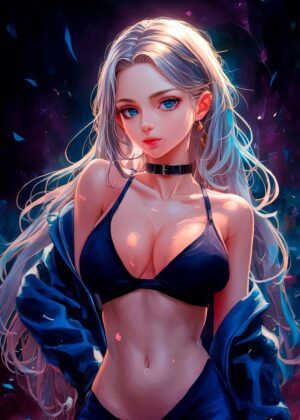 Anime Girl with Captivating Blue Eyes - Premium Wooden Framed Poster. Ready to Hang.