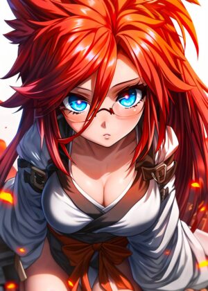 Fiery Redhead Samurai Anime Art Print - Premium Wooden Framed Poster. Ready to Hang.