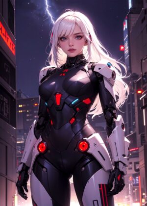 Cyberpunk Cyborg Woman Art Print - Premium Wooden Framed Poster. Ready to Hang.