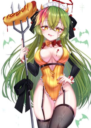 Hot Dog Demon Girl: Anime Art Print - Premium Wooden Framed Poster. Ready to Hang.