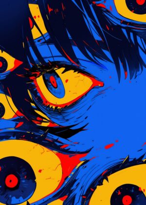 Vibrant Anime Eye Art Print: Bold Colors and Expressive Style - Premium Wooden Framed Poster. Ready to Hang.