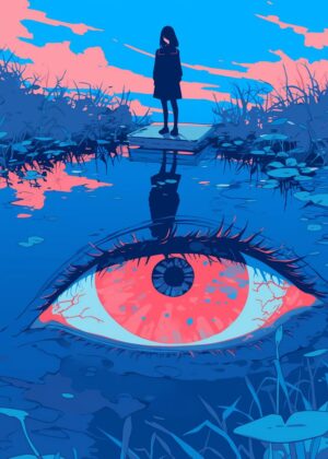 Surreal Eye Landscape: A Dreamlike Digital Artwork - Premium Wooden Framed Poster. Ready to Hang.