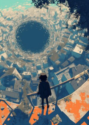 City of the Abyss: A Whimsical Journey into the Unknown - Premium Wooden Framed Poster. Ready to Hang.
