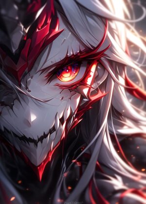 Fiery Anime Dragon Eye Art Print - Premium Wooden Framed Poster. Ready to Hang.