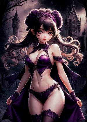 Gothic Anime Girl: Enchanting Darkness - Premium Wooden Framed Poster. Ready to Hang.