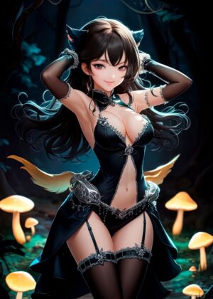 Anime Girl in Enchanting Forest - Premium Wooden Framed Poster. Ready to Hang.