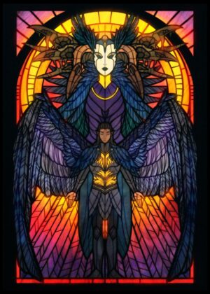 Champion of Ravens: A Stained-Glass Masterpiece - Premium Wooden Framed Poster. Ready to Hang.