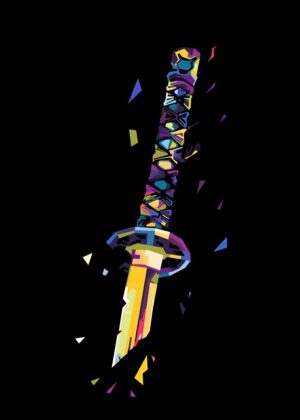 Vibrant Katana: WPAP Pop Art Sword - Premium Wooden Framed Poster. Ready to Hang.