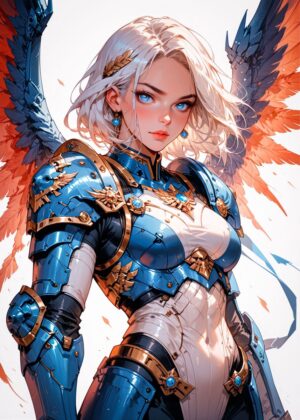 Guardian Angel Armor: Digital Fantasy Art Print - Premium Wooden Framed Poster. Ready to Hang.