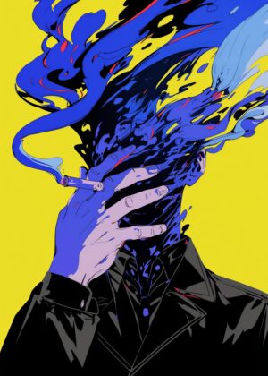 Abstract Man, Smoke and Color - Premium Wooden Framed Poster. Ready to Hang.