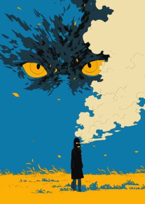 Silhouette and Smoke: A Haunting Artwork - Premium Wooden Framed Poster. Ready to Hang.