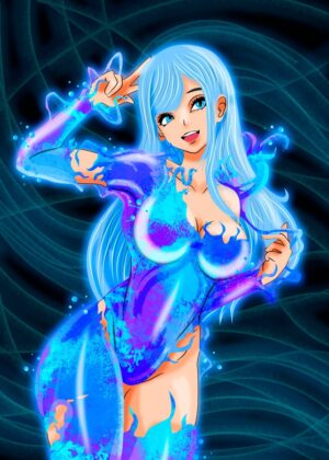 Anime Water Spirit: Mystical Aquatic Beauty - Premium Wooden Framed Poster. Ready to Hang.