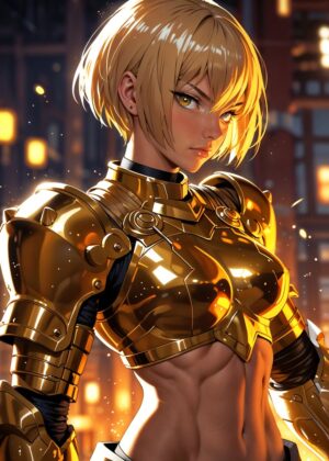 Golden Armor Warrior: Digital Art Print - Premium Wooden Framed Poster. Ready to Hang.