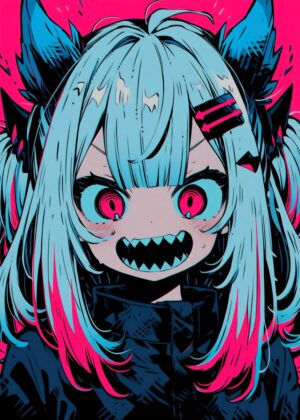 Angry Anime Girl Art Print - Premium Wooden Framed Poster. Ready to Hang.