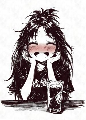 Happy Drunk Anime Girl Art Print - Premium Wooden Framed Poster. Ready to Hang.