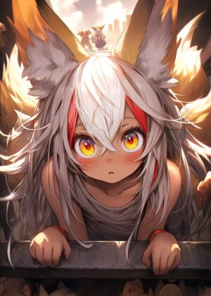 Adorable Anime Fennec Fox Girl Art Print - Premium Wooden Framed Poster. Ready to Hang.