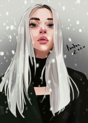 Winter Wonderland Girl: A Stunning Digital Painting - Premium Wooden Framed Poster. Ready to Hang.