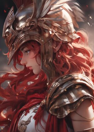 Warrior Woman in Golden Armor: Digital Fantasy Art Print - Premium Wooden Framed Poster. Ready to Hang.