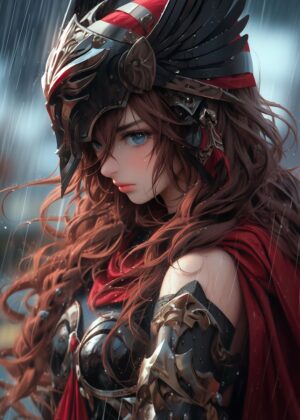 Anime Warrior Woman: Digital Art Print - Premium Wooden Framed Poster. Ready to Hang.