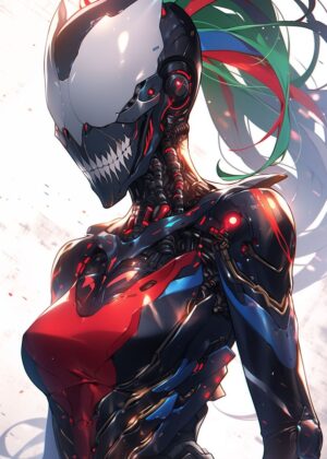 Futuristic Girl Army: Cyborg Warrior Artwork - Premium Wooden Framed Poster. Ready to Hang.