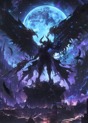 Dark Angel Wings Fantasy Art Print - Premium Wooden Framed Poster. Ready to Hang.