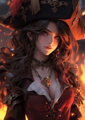 Pirate Captain Siren: A Captivating Digital Art Print - Premium Wooden Framed Poster. Ready to Hang.