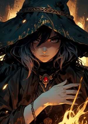 Dark Fantasy Anime Girl Art Print - Premium Wooden Framed Poster. Ready to Hang.
