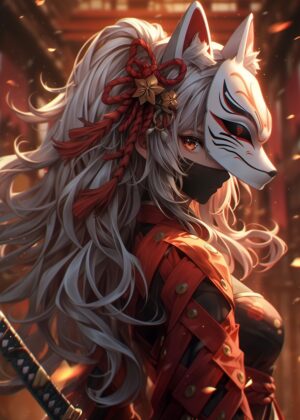 Samurai Assassin Siren: Anime Art Print - Premium Wooden Framed Poster. Ready to Hang.