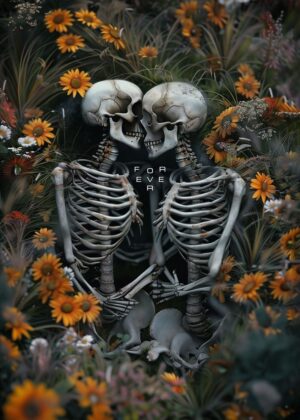 Forever in Bloom: A Dark Romantic Artwork - Premium Wooden Framed Poster. Ready to Hang.