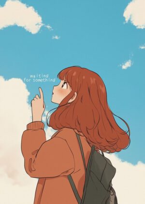 Waiting for Something: Anime Girl Artwork Print - Premium Wooden Framed Poster. Ready to Hang.