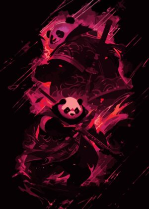 Fiery Panda Warrior: A Digital Painting - Premium Wooden Framed Poster. Ready to Hang.