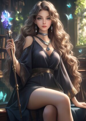 Elven Sorceress Waifu Anime Art Print - Premium Wooden Framed Poster. Ready to Hang.