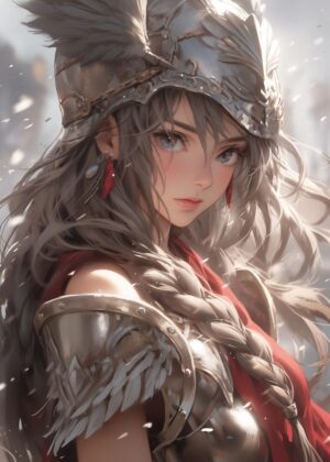 Silver Haired Warrior Woman Art Print - Premium Wooden Framed Poster. Ready to Hang.