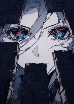 Anime Girl Trapped in Dark Ruins - Premium Wooden Framed Poster. Ready to Hang.