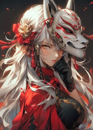 Cute Maiden Samurai Girl: Anime Art Print - Premium Wooden Framed Poster. Ready to Hang.