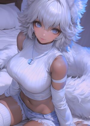 White-Haired Anime Girl Artwork Print - Premium Wooden Framed Poster. Ready to Hang.