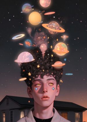 Cosmic Thoughts: A Surreal Journey into the Mind - Premium Wooden Framed Poster. Ready to Hang.