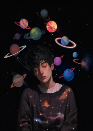 Space Dreaming: A Celestial Portrait - Premium Wooden Framed Poster. Ready to Hang.