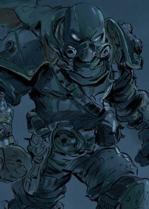 Masked Warrior: A Dark Fantasy Illustration - Premium Wooden Framed Poster. Ready to Hang.
